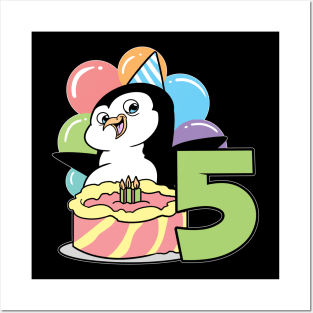 Fifth 5th Birthday Penguin Children's Birthday Posters and Art